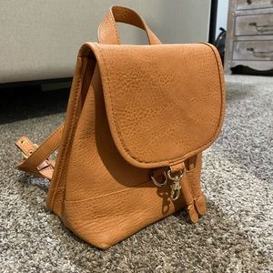 Free People Cognac Mini Leather Backpack with Gold Hardware